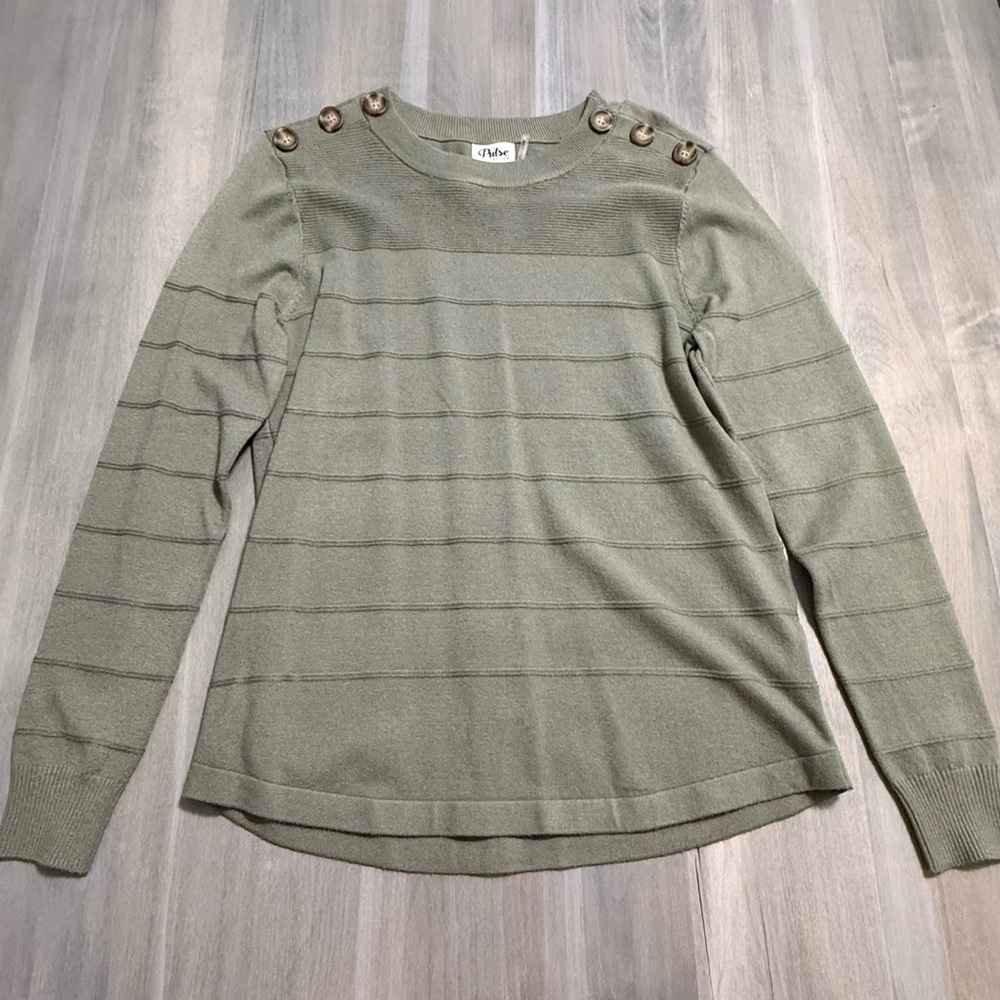 Pulse Olive Button-Shoulder Sweater